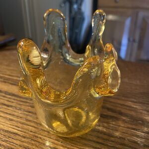 Fire And Light Recycled Glass Yellow Splash Votive Candle Holder Signed
